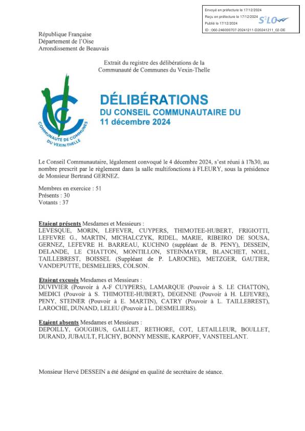 Délibération du conseil communautaire du 11 décembre 2024 - suite