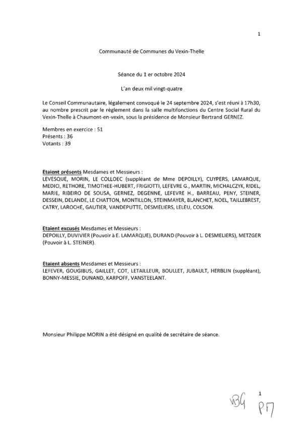 PV du Conseil Communautaire du 01/10/2024